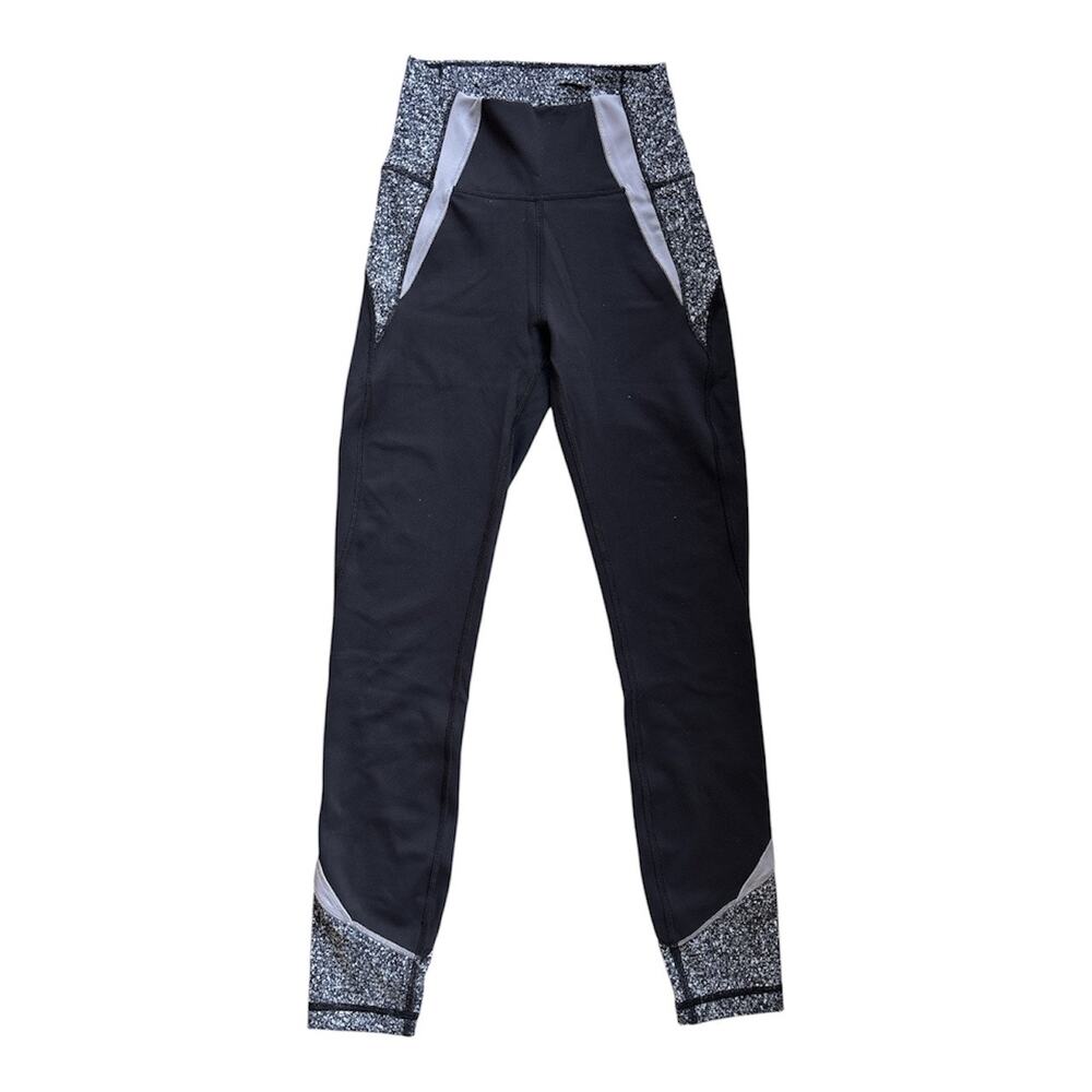 Lululemon Size 2 Cropped Leggings Black Gray Speckled Colorblock Athletic